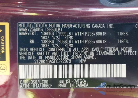 2015 Lexus Rx 350 из США, поврежденный, VIN 2T2BK1BA5FC322979